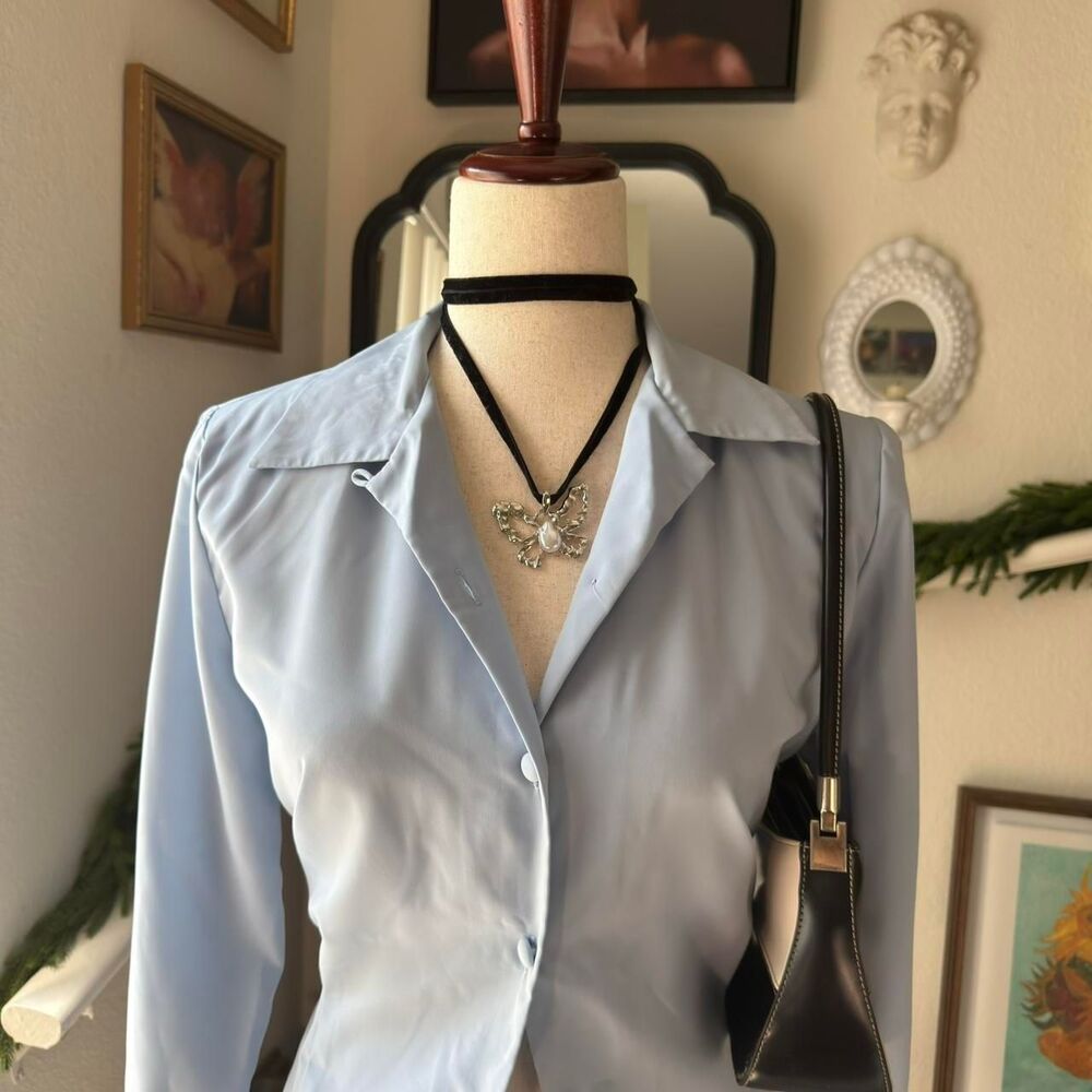 Vintage 70s Christie&Jill Light Blue Long Sleeve Button Up - Picture 3 of 8